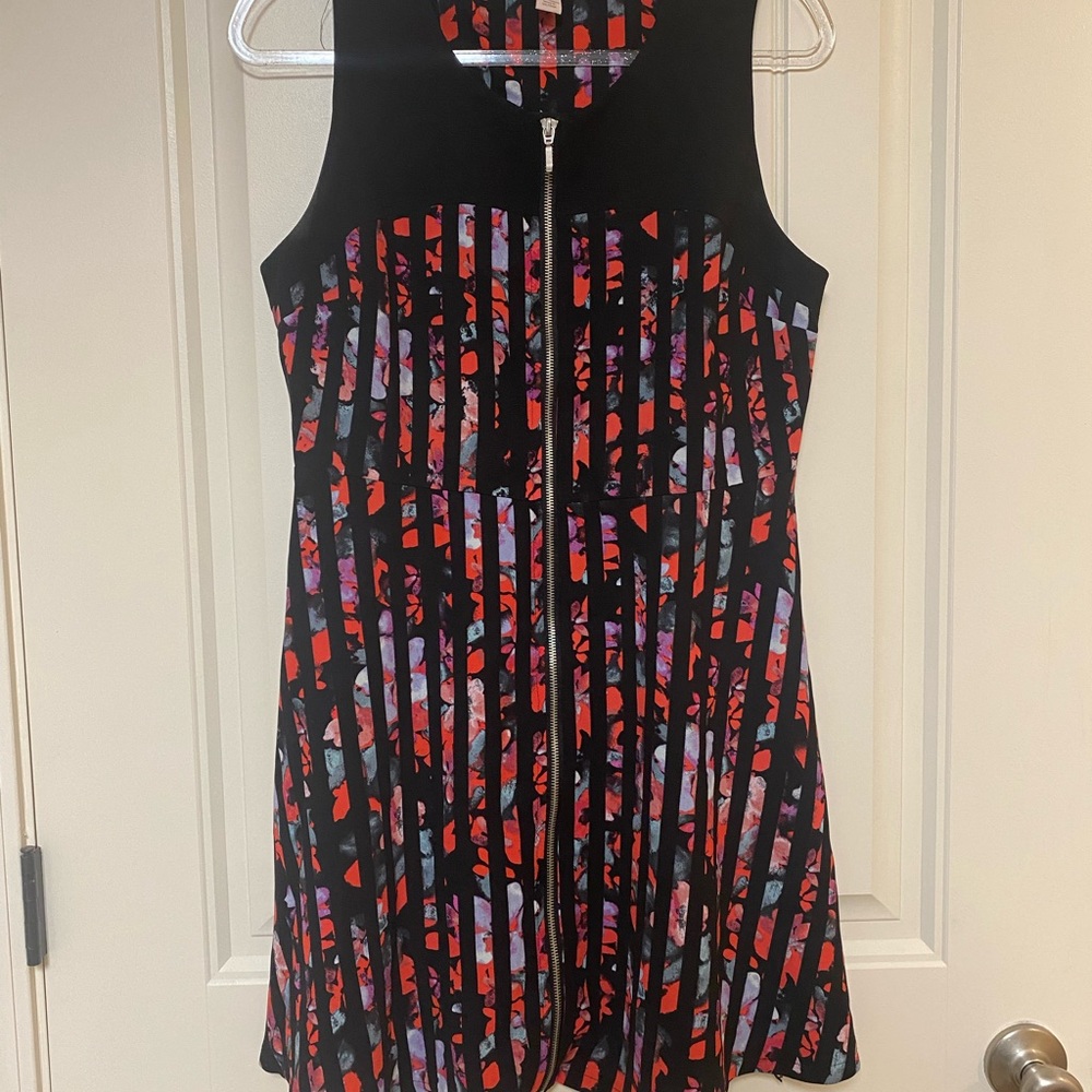 Floral striped zipper front dress
